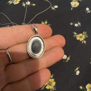 Sterling silver Cameo black Onyx, mother of Pearl pendant with silver necklace